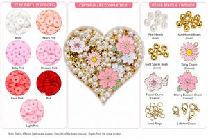 Kit de Cuentas Heishi de Arcilla Polimérica Rosa en Forma de Corazón, Set para Hacer Pulseras con Dijes de Flor de Cerezo para Joyería - Product Image 2
