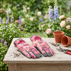 Gants de jardin imprimés roses avec paume grise et matériau résistant à l'abrasion pour les travaux en extérieur - Product Image 4