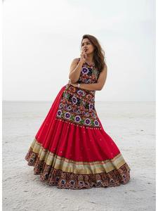 Elegant Heavy Rayon Cotton Western Fusion Kurti <b>Lehenga</b> with Decorative Lampi Lace Gamthi Work and Real Mirror Work <b>Women</b> Wear - Product Image 1