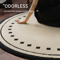 Tapis géométrique rond moderne pour salon, chambre, balcon, antidérapant, en mélange de polypropylène, avec motif à carreaux