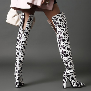 Zebra Print Big Size 43 Back Zip Over Knee High Chunky Heel Daily Women <b>Boots</b> Pointed Toe Winter Thigh High Booties for Ladies - Product Image 5