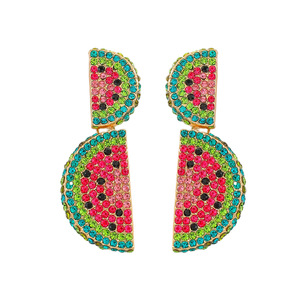 Boucles d'oreilles d'été incrustées de diamants, motif citron, avec boucles d'oreilles en forme de fruits (pastèque, cerise), boucles d'oreilles originales - Product Image 5