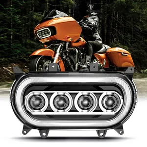 Full LED DRL mais brilhante 140W motocicleta farol conjunto para Harley Road Glide FLTRX. 2015 - 2022 preto LED farol do projetor