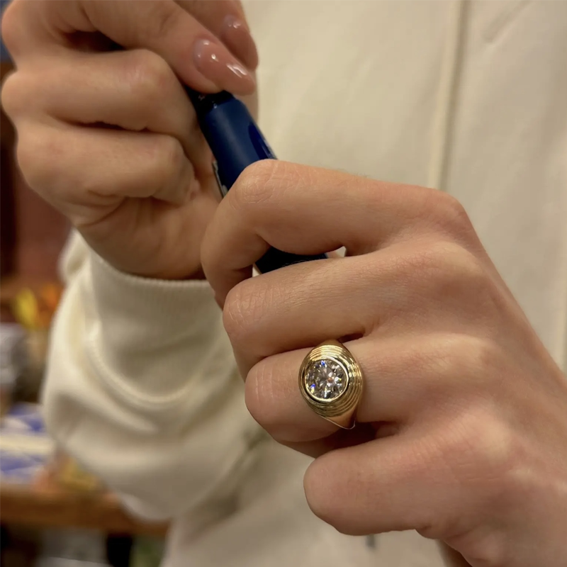 ring 14k yellow gold lab diamond bezel