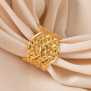Magnifique bague de fiançailles en cuivre plaqué or 18 carats, motif floral, style filigrane ancien, en forme de feuille ouverte, pour femme - Product Image 5