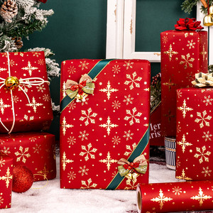 Red Snowflake <b>Pattern</b> Gift Wrapping <b>Paper</b> Roll Double-Sided Coated Art <b>Paper</b> for Holiday Packaging - Product Image 1