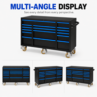 Armoire de rangement d'outils en acier robuste, multi-tiroirs, mobile, sur roulettes, pour atelier, avec garniture bleue et roulettes industrielles