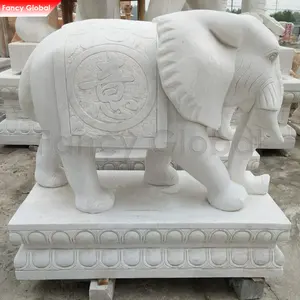 FANCY Life Size White Marble Elephant Statue Sculpture For Outdoor Garden Decor