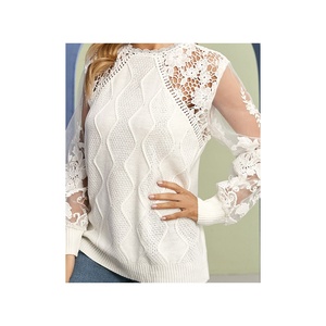 Novità Primavera-Autunno 2023: Maglione da <span class=keywords><strong>Donna</strong></span> in Stile Europeo e Americano con Maniche a Campana in <span class=keywords><strong>Maglia</strong></span> a Rete e Collo Decorato con Pizzo - Product Image 5