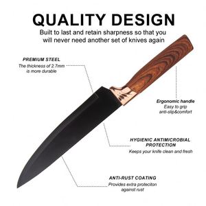 Nouvel ensemble de 6 couteaux de cuisine professionnels en acier inoxydable Swiss Line avec manche en bois et coffret cadeau - Product Image 2