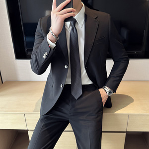 Costume <span class=keywords><strong>Homme</strong></span> Élégant et Tendance Coupe Slim à Simple Boutonnage Anti-plis Anti-boulochage Couleur Unie Deux Pièces Design Personnalisé - Product Image 4