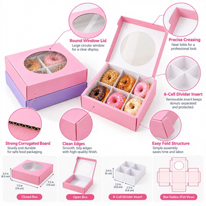 Caja de Cartón Corrugado de Lujo Personalizada, Resistente al Aceite, Portátil, para Llevar Galletas y Donuts, Reciclable, con Separador de Tarjetas, Directo de Fábrica FX - Product Image 2