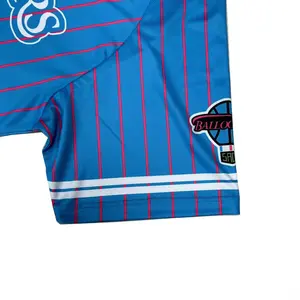 Camisa de beisebol sublimada personalizada com listras de pinos, shorts de treinador de beisebol