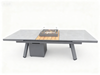 Ensemble de salon de jardin modulable 3 pièces avec table et foyer en pierre de lave gris foncé