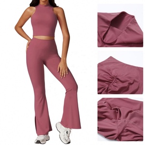 Pantalon de yoga évasé taille haute personnalisé avec logo pour femme – <span class=keywords><strong>Legging</strong></span> de sport extensible coupe bootcut pour l'entraînement et la gym - Product Image 2