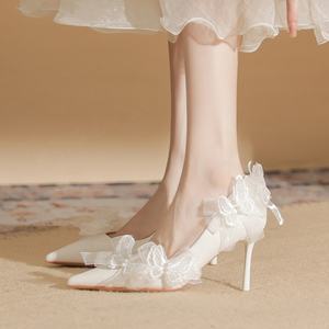 Zapatos de novia blancos, tacones altos sexys y exquisitos, zapatos de salón de baile con punta en pico y tacón alto para boda - Product Image 6