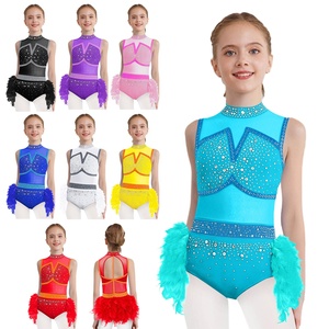 6-16 niños niñas Jazz baile latino traje leotardo con falda de plumas competiciones fiestas niños ropa de baile disfraces - Product Image 1