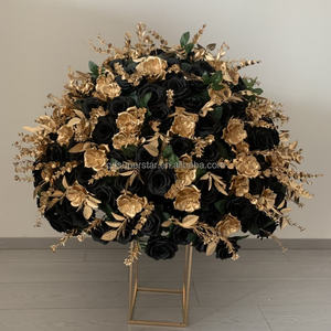 Centros de mesa de flores para decoración de boda personalizados de gama alta, tamaño grande, mesa de oro negro, bola de flores rosas - Product Image 2