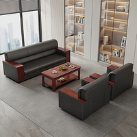 Ensemble de canapés de bureau en cuir PU imitation cuir de vachette avec accoudoirs en bois, canapé de réception pour bureau, salle d'attente, mobilier de bureau