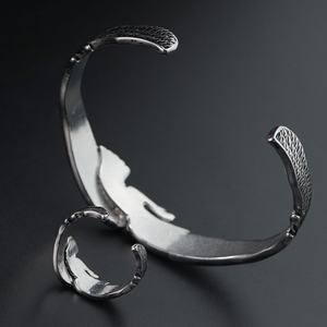 Ensemble de bijoux tendance pour homme : bague et bracelet en acier inoxydable plaqué or 18 carats et argent, étanche, motif aigle - Product Image 6