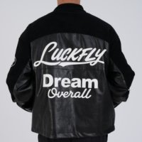Blouson Bomber Varsity Personnalisable Noir Premium Brodé en Similicuir Court, Style Streetwear et Moto