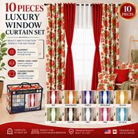 Prêt à expédier : Lot de 10 rideaux de fenêtre avec panneaux imprimés et unis, et housses de coussin, à œillets, vente en gros