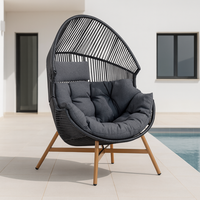 Fauteuil œuf moderne en rotin avec structure en acier, chaise longue d'extérieur confortable pour patio, jardin, balcon, terrasse, école, parc