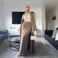 2026 Abaya Ramadan élégante de style Dubaï, à volants, à lacets, col en V, longueur ras du sol, manches longues, ensemble deux pièces