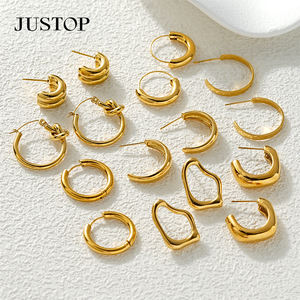 JUSTOP Spot Portfolio Juego de Pendientes de Acero Inoxidable Impermeables, Aros Gruesos, Chapados en Oro de 18K, con Diseño de Nudo, Joyería de Moda de Tendencia, Resistente al Deslustre - Product Image 4