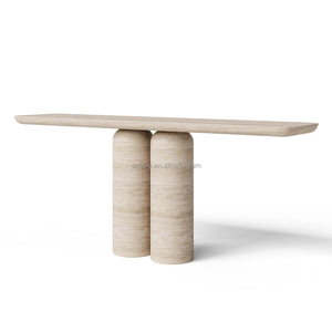 Meubles de salon FERLY modernes combinant une texture profonde avec un support à double cylindre Table <span class=keywords><strong>console</strong></span> en travertin en pierre naturelle - Product Image 2