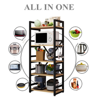 Étagère de rangement multifonctionnelle en métal et bois pour cuisine avec support pour four à micro-ondes, revêtement noir, logo personnalisé, taille sur mesure