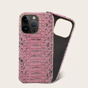 Casing ponsel kulit sapi asli motif buaya, casing penutup ponsel kulit asli untuk iPhone 13 14 15 Pro Max