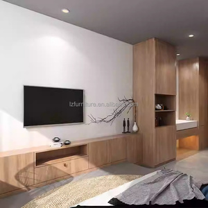 Custom Affordable Hotel Project Furniture <b>Full</b> Bedroom <b>Sets</b> Wooden <b>Bed</b> With Nightstands Headboards Wardrobe Side Table & TV Unit - Product Image 3