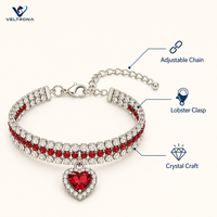 Collier pour chat en strass de cristal avec pendentif cœur, collier scintillant pour chaton avec fermoir mousqueton, collier réglable pour animaux de compagnie