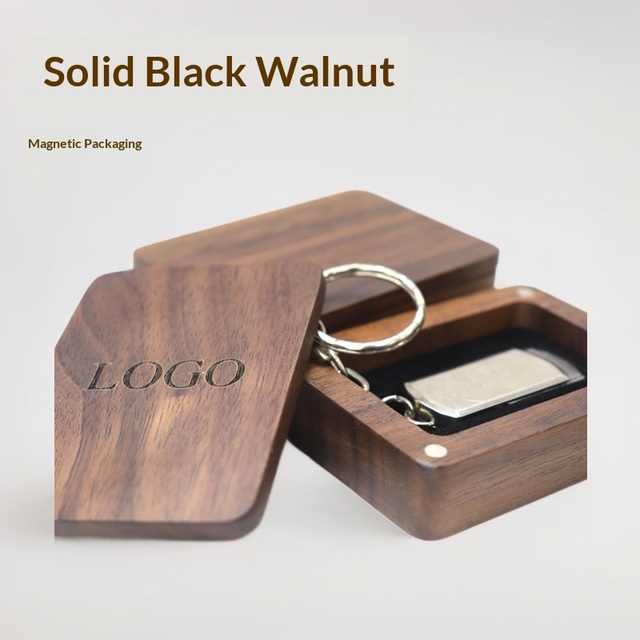 Solid Wood Black Walnut USB 3.0 Key 32 Gb 128gb Gift Packaging Box Bulk Cheap 8gb Wooden Storage Box for Usb Flash Drives