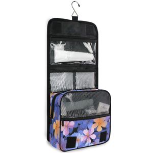 Preciosa Bolsa de Cosméticos Floral Azul, Impermeable, de Poliéster, con Cierre de Cremallera, Portátil, de Viaje, para Mujer, con Logotipo Personalizado, Bolsa de Aseo Colgante - Product Image 3