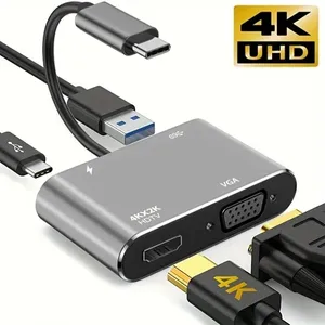 <span class=keywords><strong>Adaptateur</strong></span> Hub Type <span class=keywords><strong>C</strong></span> 4-en-1 vers HDTV VGA <span class=keywords><strong>USB</strong></span> 3.0 <span class=keywords><strong>Adaptateur</strong></span> <span class=keywords><strong>Multiport</strong></span> <span class=keywords><strong>AV</strong></span> Numérique avec Port de Charge TYPE-<span class=keywords><strong>C</strong></span> Compatible - Product Image 1