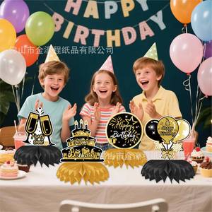 Black And Gold Birthday Honeycomb Table <b>Decorations</b> Die Cut <b>Paper</b> <b>Party</b> Props For Birthday Celebration - Product Image 4