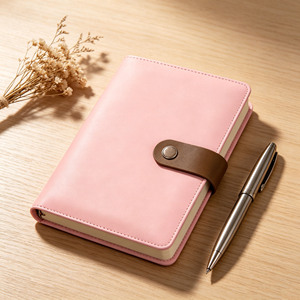 Pink Pu Leather Hardcover <b>Diary</b> With Brown Strap Closure A5 Size - Product Image 5
