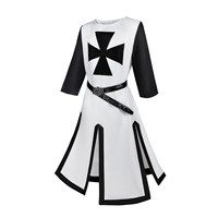 Deluxe Croix Impression Halloween Templier Chevalier Tunique Médiévale Guerrier Costume Croisé Costume Gilet Manteau Avec Ceinture