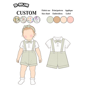 Ensemble deux pièces d'été blanc et bleu clair avec nœud papillon et bretelles pour bébés garçons de 0 à 3 ans, idéal pour baptême, mariage, fête ou <span class=keywords><strong>tenue</strong></span> de cérémonie - Product Image 2