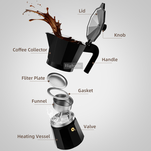 <span class=keywords><strong>Cafetera</strong></span> Moka HIGHWIN Negra para Estufa de Múltiples Capacidades <span class=keywords><strong>Cafetera</strong></span> Exprés con Mango Resistente al Calor - Product Image 6