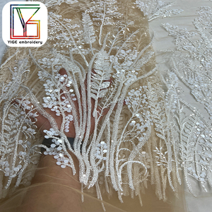 Lüks ağır nakış ile boncuklu pullu gelin tül dantel kumaş afrika düğün için 3D boncuk örgü dantel kumaş akşam elbise - Product Image 3