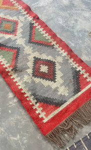 Geometric Tribal Kilim <b>Runner</b> <b>Rug</b> | Handmade Southwestern Wool Jute Boho Carpet <b>for</b> Farmhouse Hallway Home Decor Flooring - Product Image 4
