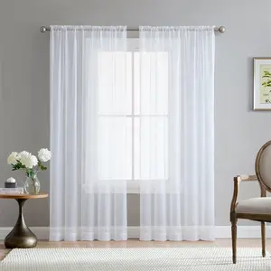 Bindi Ready Made White Silk Plain Curtain Solid Color Ruffles Living Room Sheer Curtains