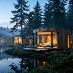 Casa Prefabricada <span class=keywords><strong>de</strong></span> Acero Ligero, Villa Prefabricada Redonda, Cabaña Modular Glamping con <span class=keywords><strong>Terraza</strong></span> <span class=keywords><strong>para</strong></span> Hotel, Resort, Casa <span class=keywords><strong>de</strong></span> Huéspedes junto al Lago o en el Bosque - Product Image 1