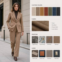 Ensemble décontracté 2 pièces pour femme Yegao : Blazer à manches longues en polyester/laine tweed boutonné et pantalon long uni – Collection Hiver OEM