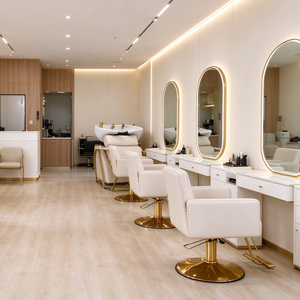 Sillón de peluquería beige con marco dorado y conjunto de silla hidráulica para estilista, muebles modernos para salón de belleza - Product Image 2