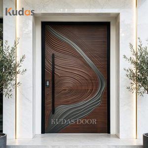 <span class=keywords><strong>Puerta</strong></span> de Entrada Principal de Seguridad de Aluminio Fundido Tallado con Contorno de Onda 3D de Lujo, <span class=keywords><strong>Puerta</strong></span> Principal con Chapa de Nogal para Casa o Villa - Product Image 1