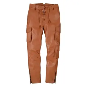 Мужские кожаные брюки из натуральной овчины, коричневые кожаные брюки-карго, новейшие дизайнерские кожаные брюки от братьев Алтаф